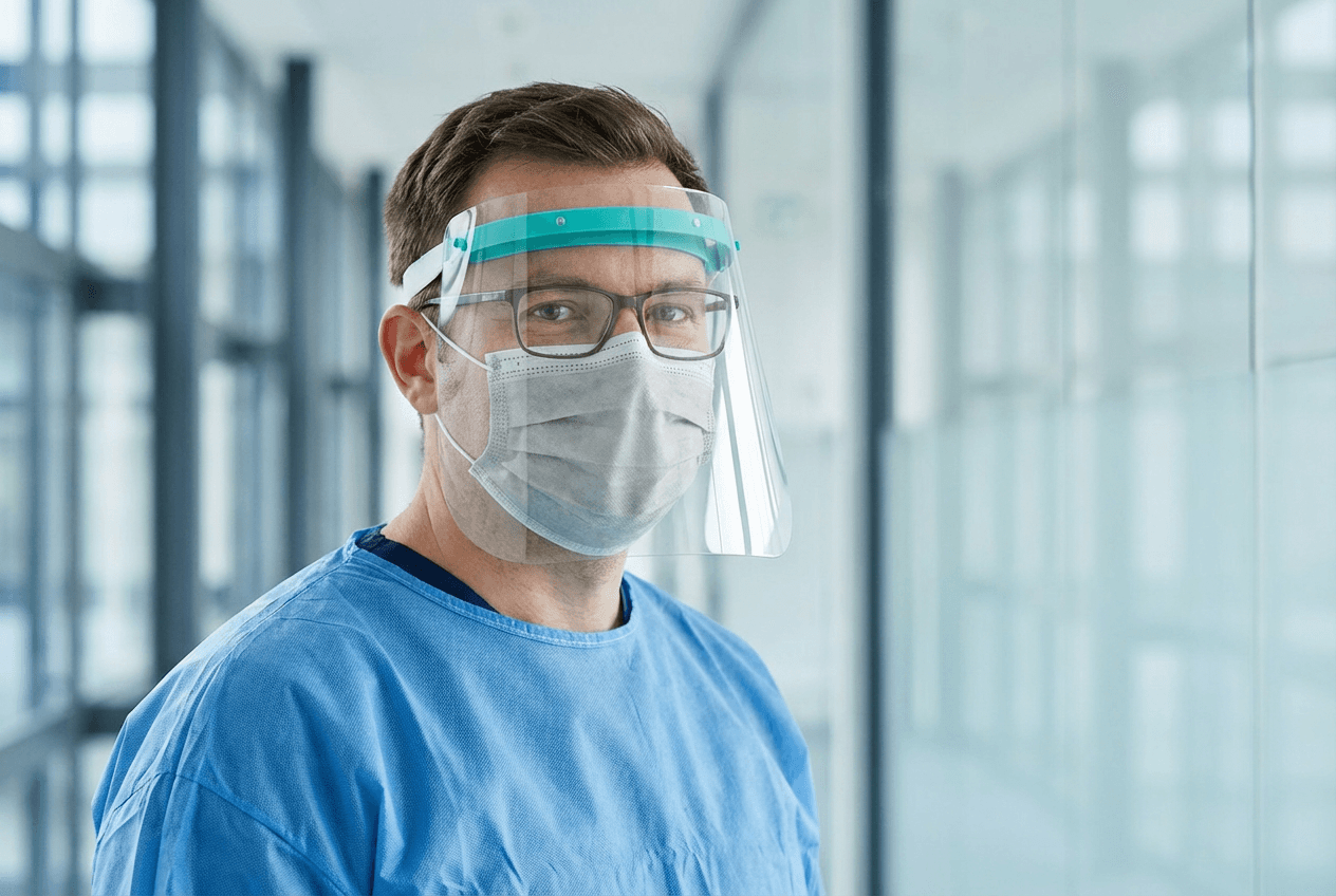 close view on a doctor wearing personal protective equipment 