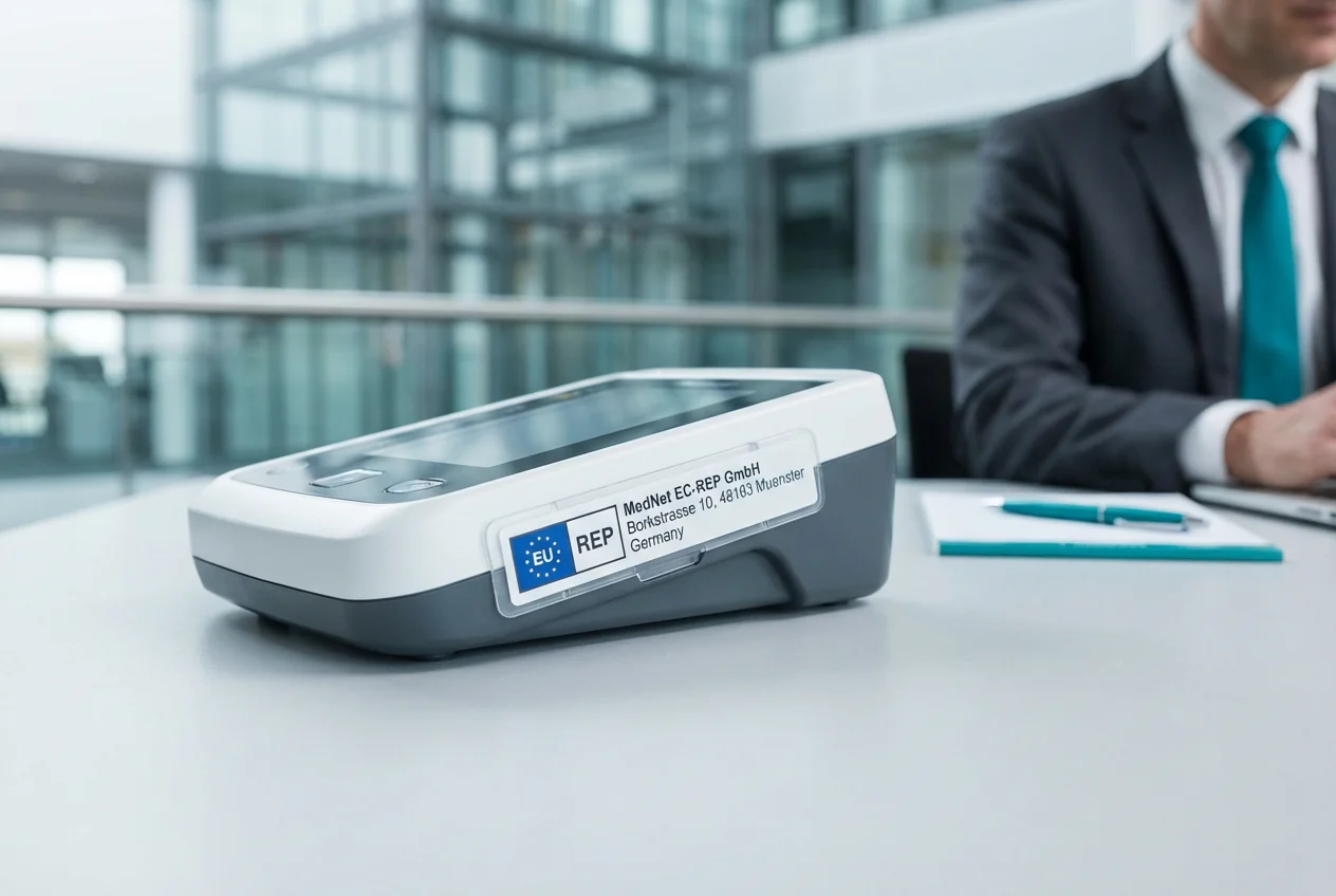 device with MedNet EU-REP label on it. 